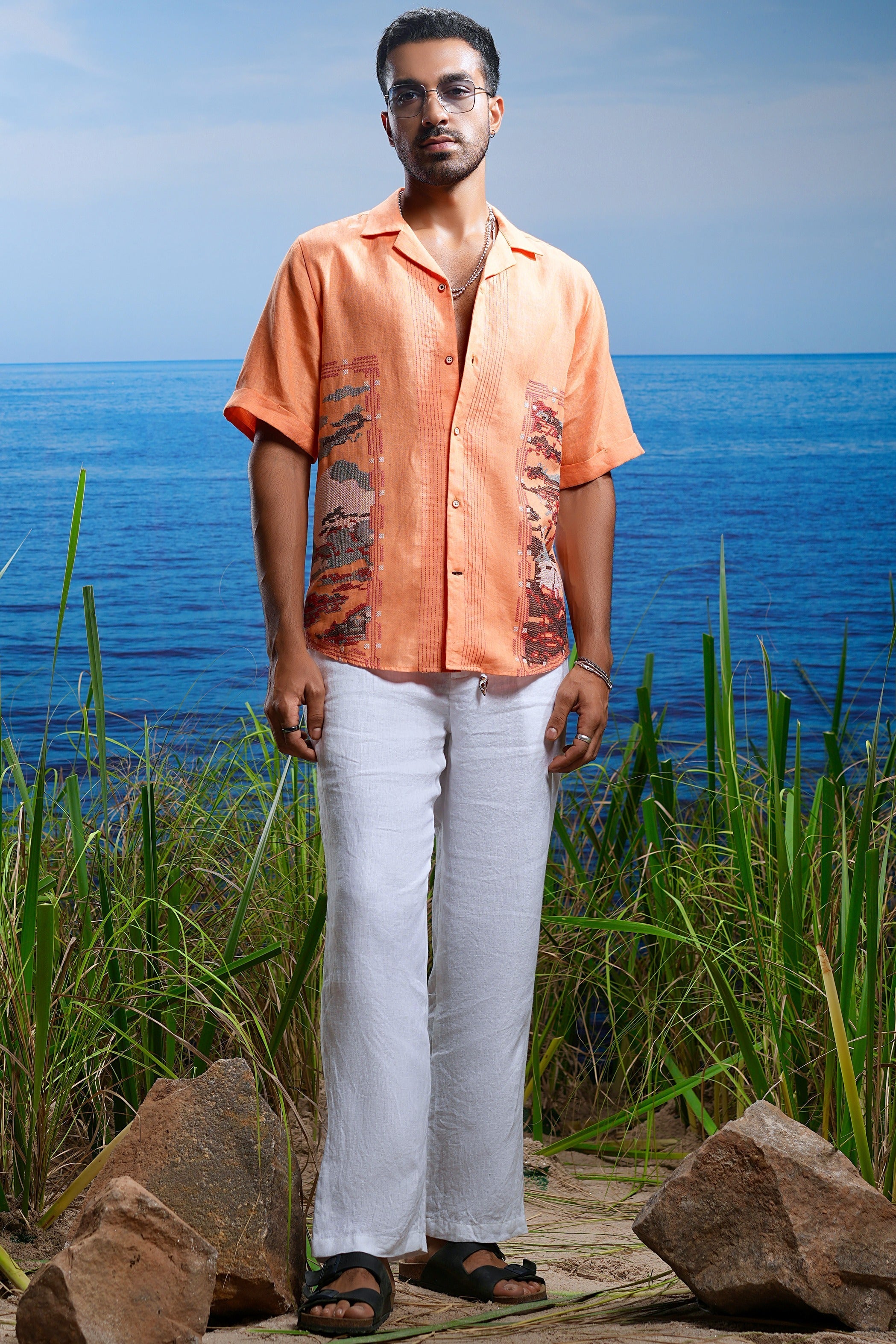 Sunset Stitch Tapestry Embroidered Linen Shirt