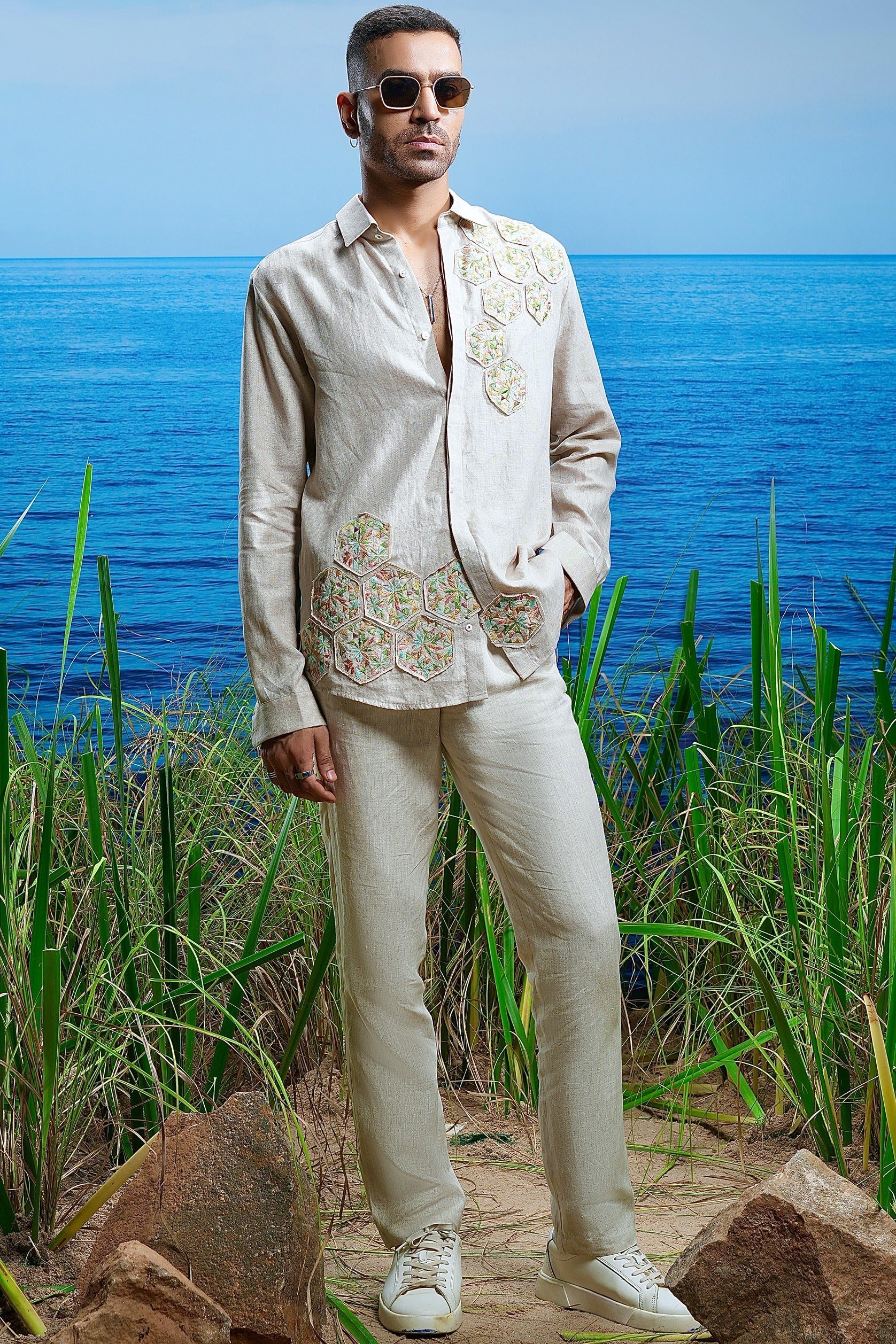 Sahara Petal Embroidered Linen Shirt