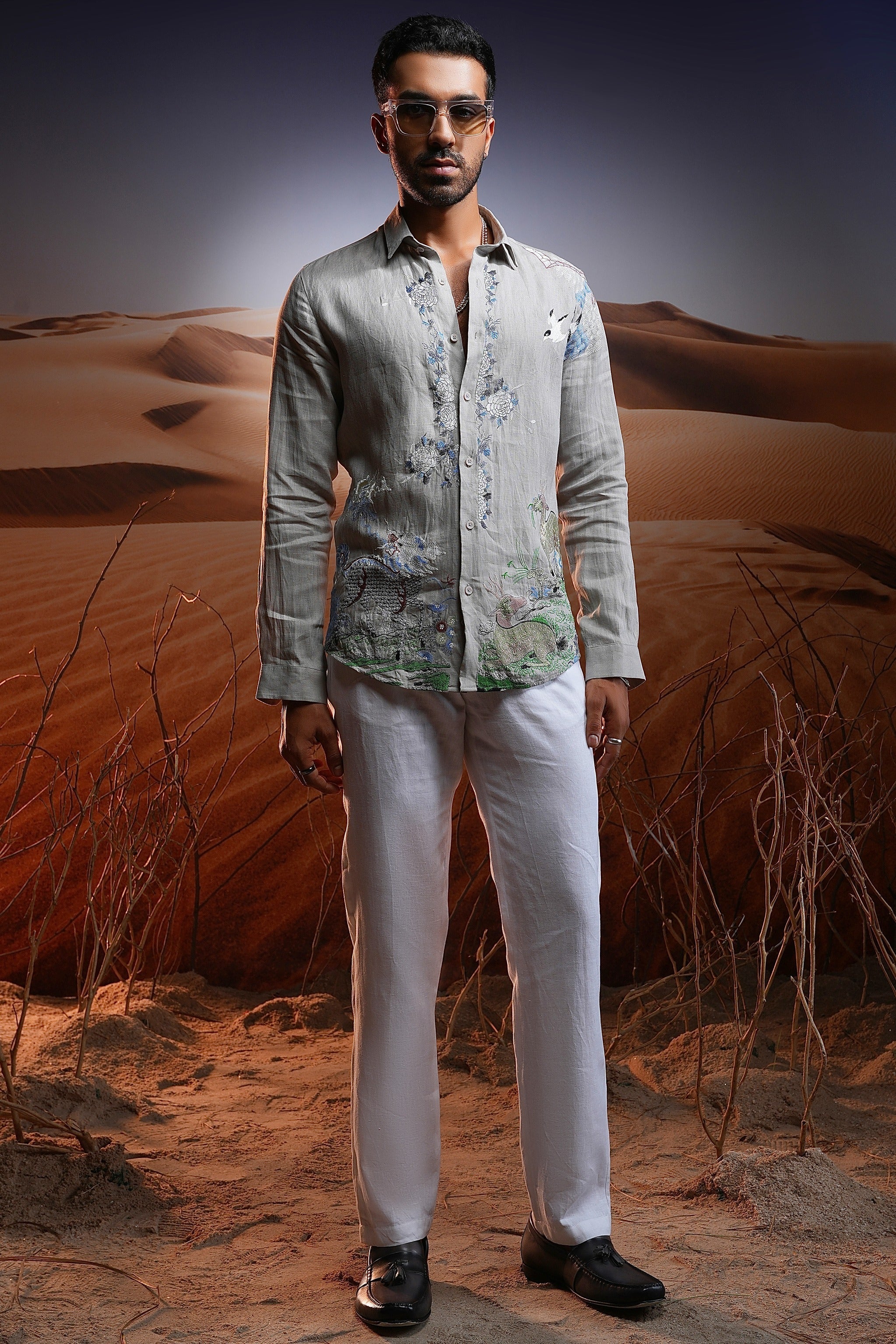 Phoenix Whisper Embroidered Linen Shirt