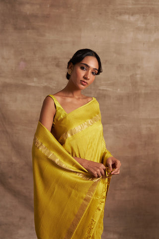 'Peela Anchal' Kadhua Benarasi Handloom Sari