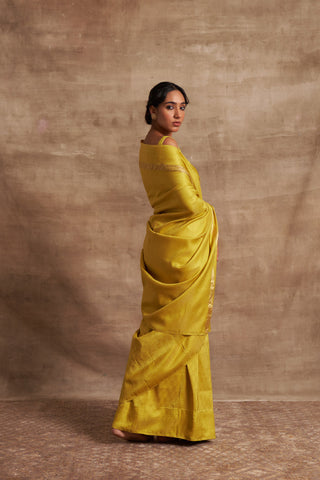 'Peela Anchal' Kadhua Benarasi Handloom Sari