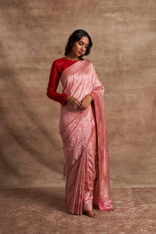 'Surkh Surur' Gulabi Kadhua Benarasi Handloom Sari