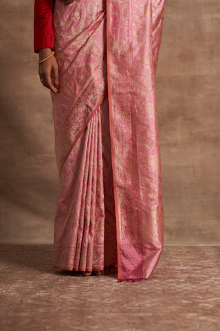 'Surkh Surur' Gulabi Kadhua Benarasi Handloom Sari