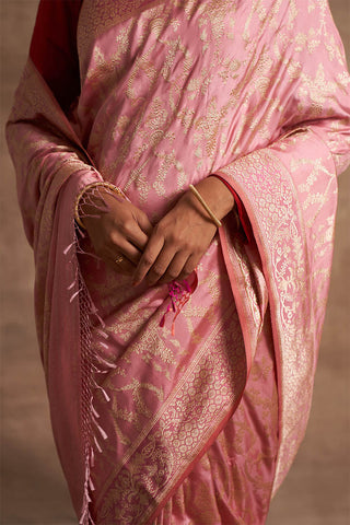 'Surkh Surur' Gulabi Kadhua Benarasi Handloom Sari