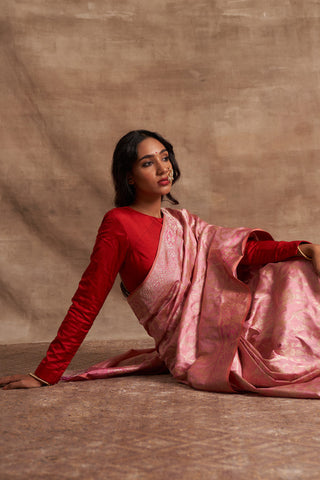 'Surkh Surur' Gulabi Kadhua Benarasi Handloom Sari