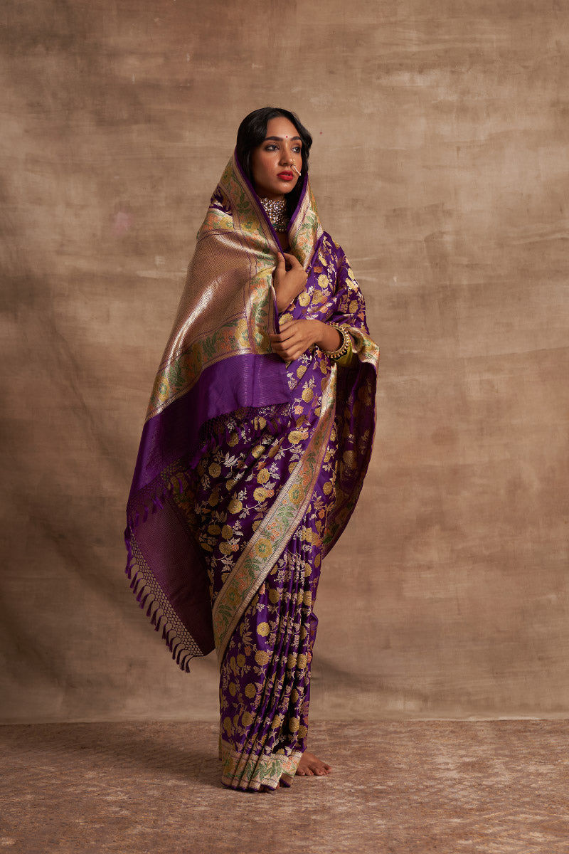 'Akash Kusum' Amethyst Gyasar Benarasi Handloom Sari