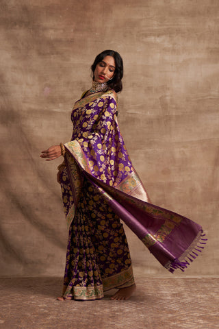 'Akash Kusum' Amethyst Gyasar Benarasi Handloom Sari