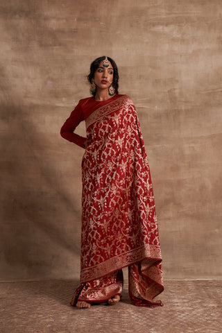 'Surkh Surur' Laal Benarasi Handloom Sari