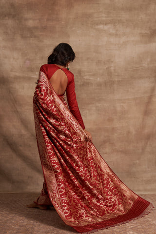 'Surkh Surur' Laal Benarasi Handloom Sari