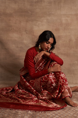 'Surkh Surur' Laal Benarasi Handloom Sari