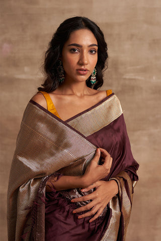 'Som Kumari' Baingani Kadhua Zari Pure Silk Benarasi Handloom Sari