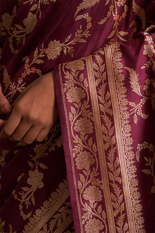 'Jaal Manjari' Wine Kadhua Benarasi Handloom Sari