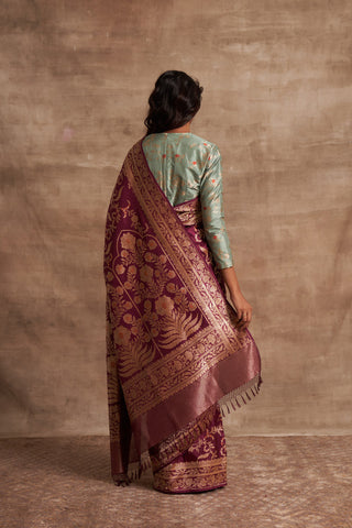 'Jaal Manjari' Wine Kadhua Benarasi Handloom Sari