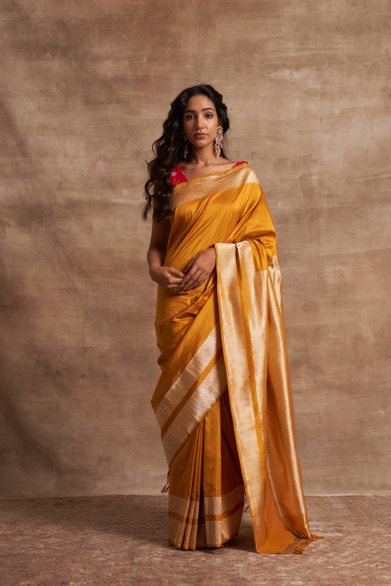 'Kesar Kumari' Peeli Kadhua Zari Pure Silk Benarasi Handloom Sari