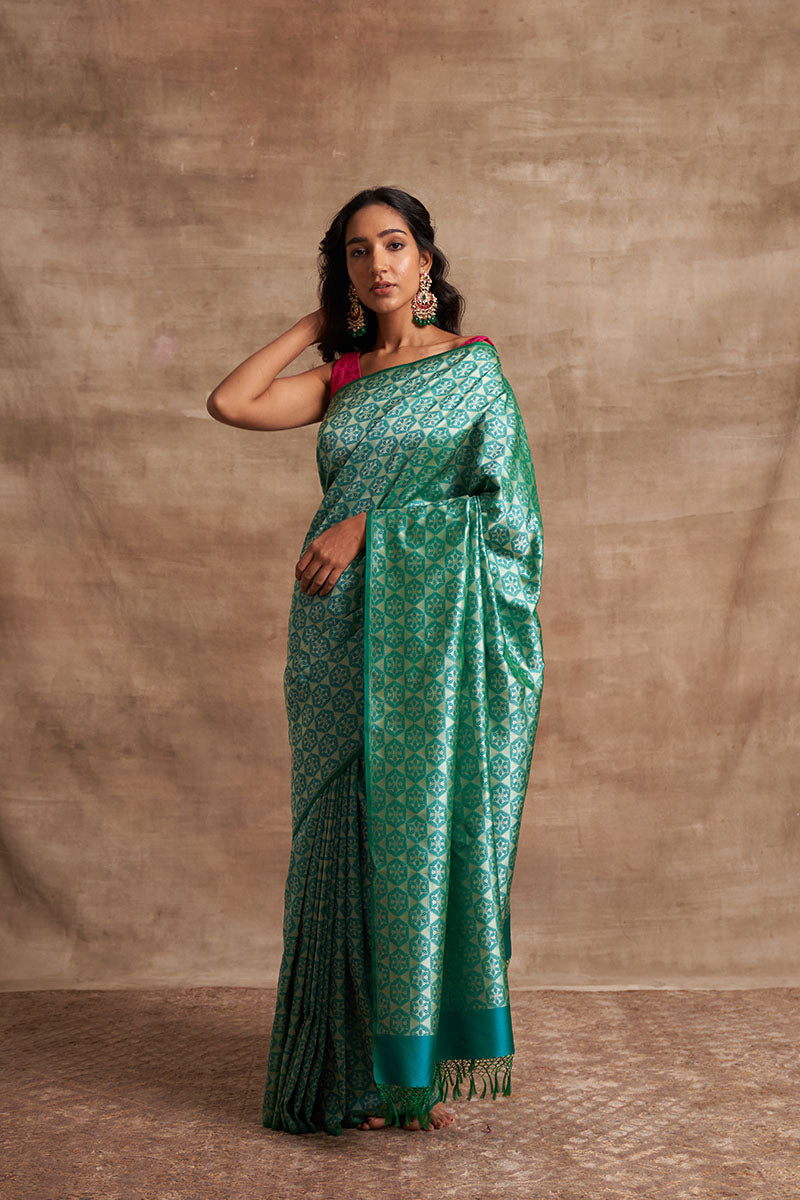 'Husna Firozi' Tanchoi Benarasi Handloom Sari