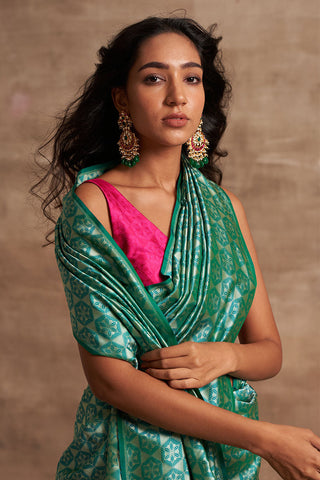 'Husna Firozi' Tanchoi Pure Silk Benarasi Handloom Sari