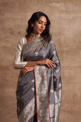 'Phool Chatai' Slaty Kadhua Benarasi Handloom Sari