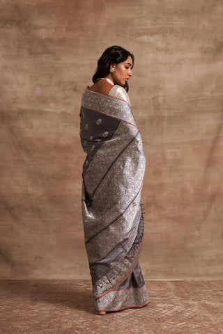 'Phool Chatai' Slaty Kadhua Benarasi Handloom Sari