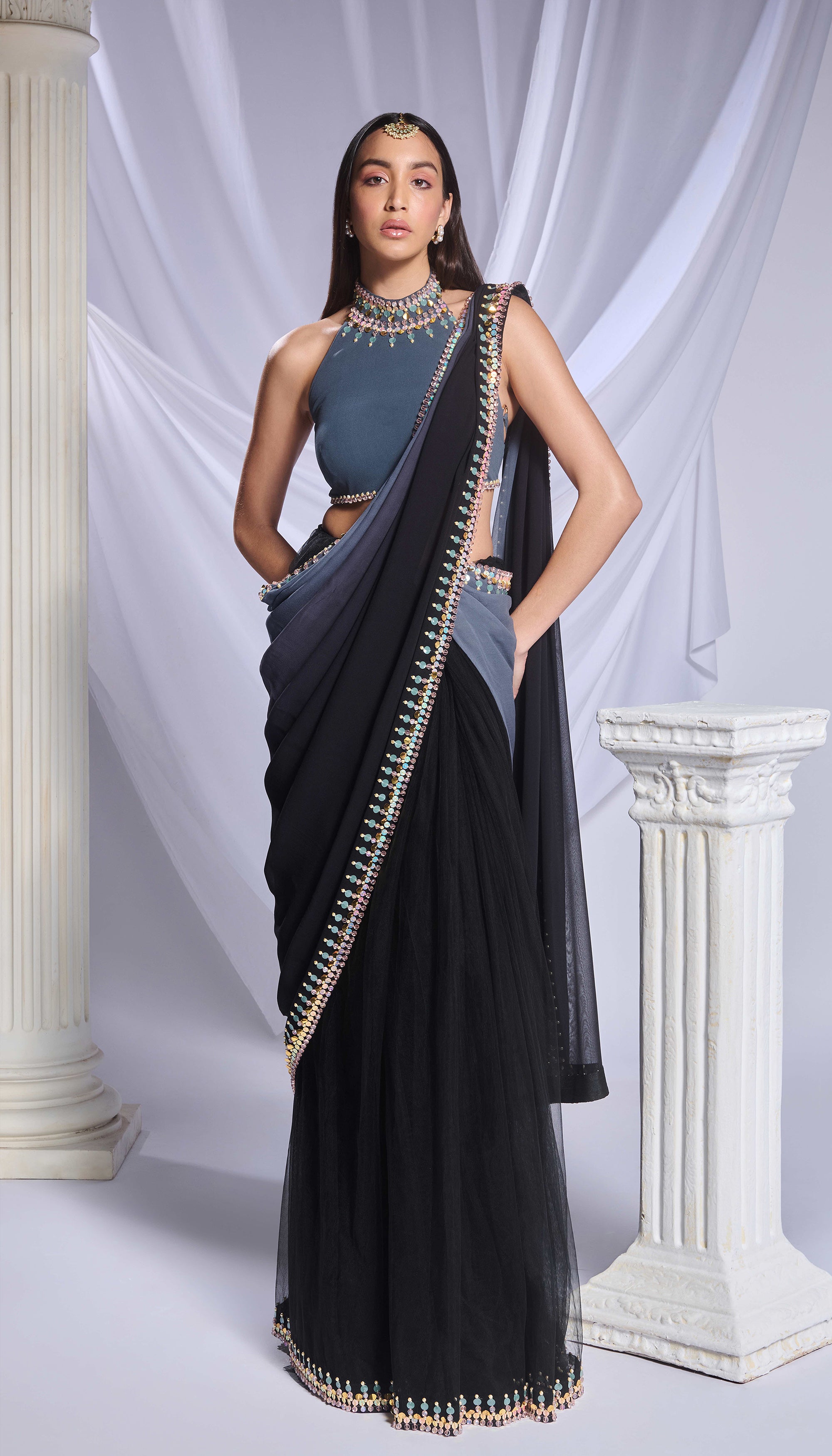 BLACK ROSE SAREE SET