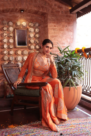 ORANGE EMBROIDERD JACKET SHARARA