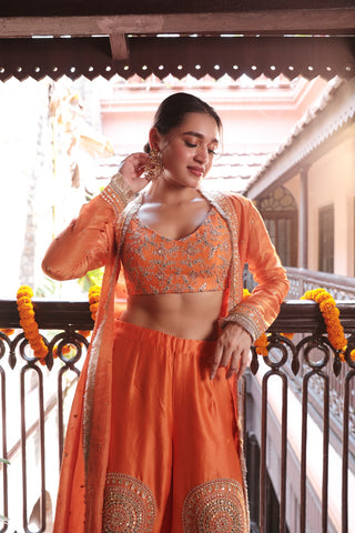 ORANGE EMBROIDERD JACKET SHARARA