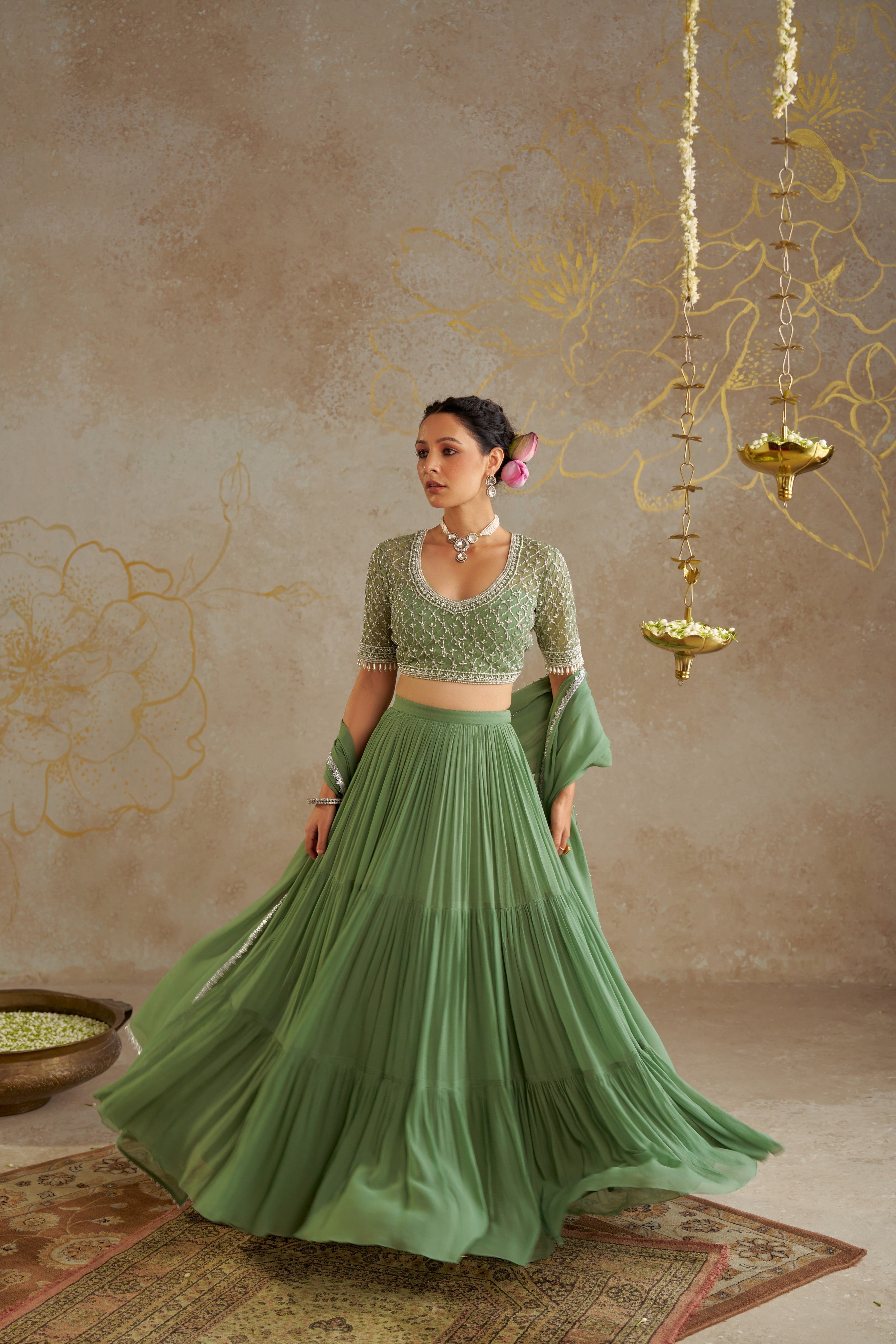 Jade Tiered Lehenga Set