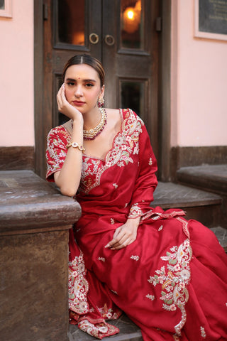 RED EMBROIDERD SAREE