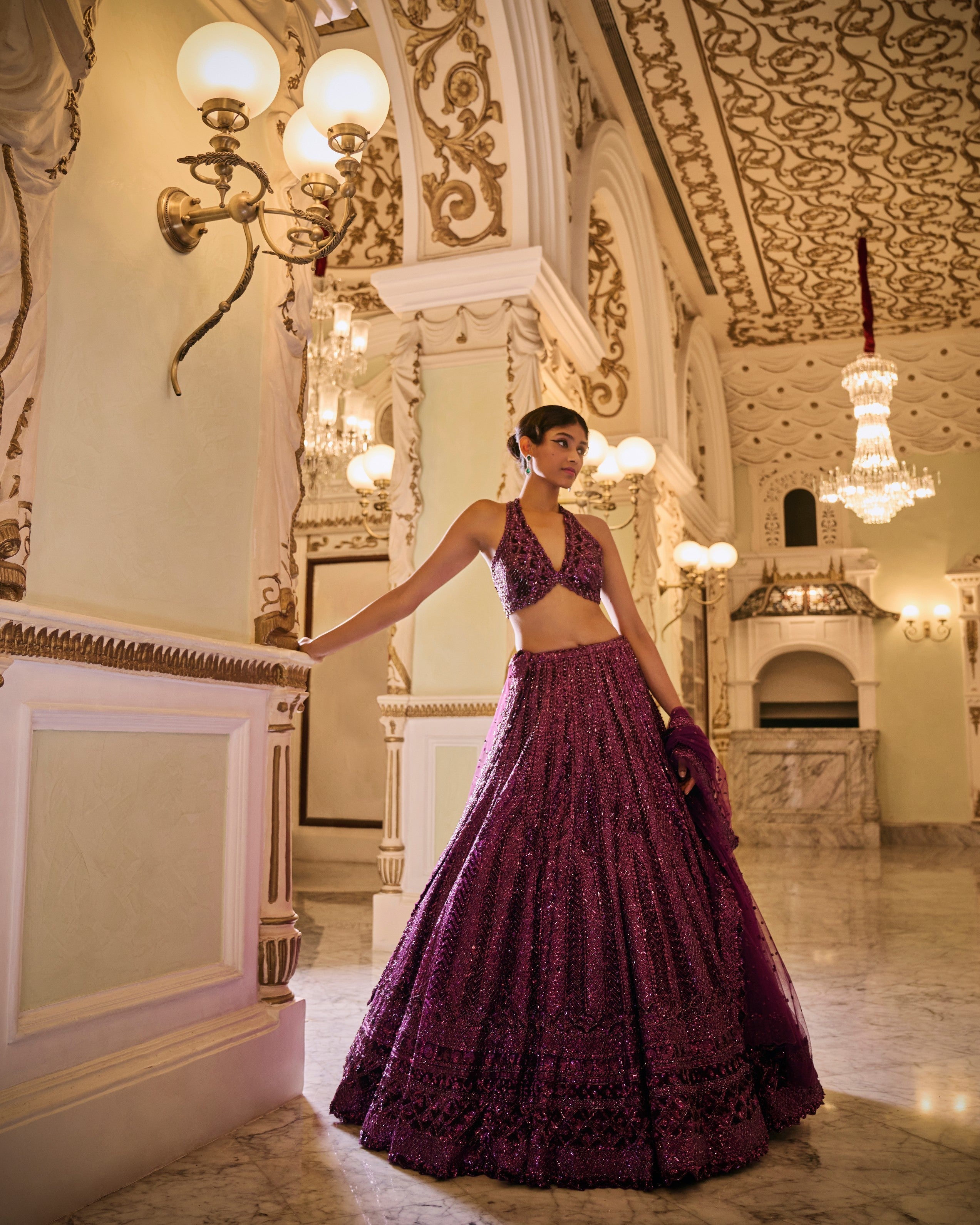 Burgundy Sequin Lehenga Set