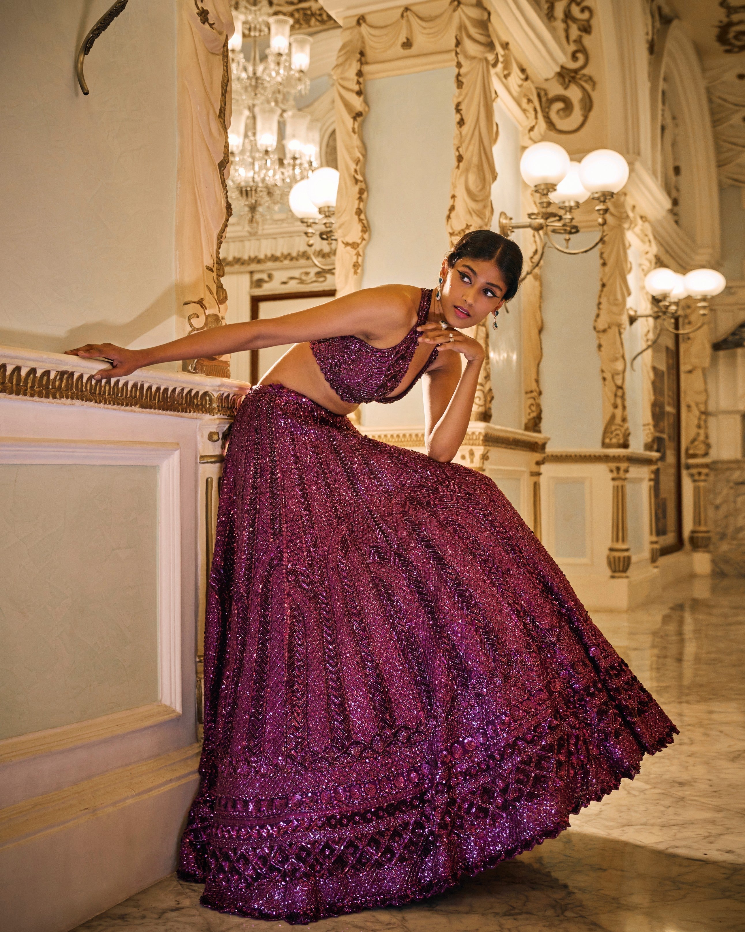 Burgundy Sequin Lehenga Set