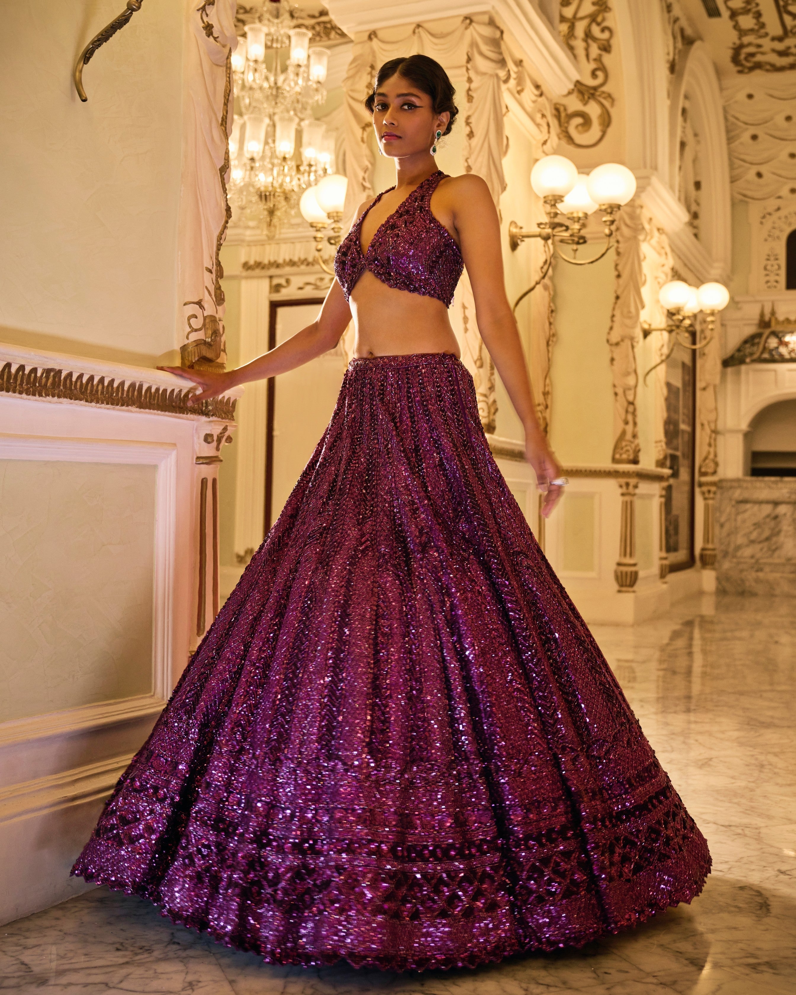 Burgundy Sequin Lehenga Set