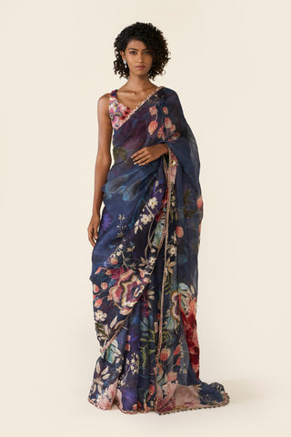 Blue Printed Classic Saree Set