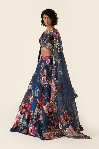 Blue Printed Lehenga Set