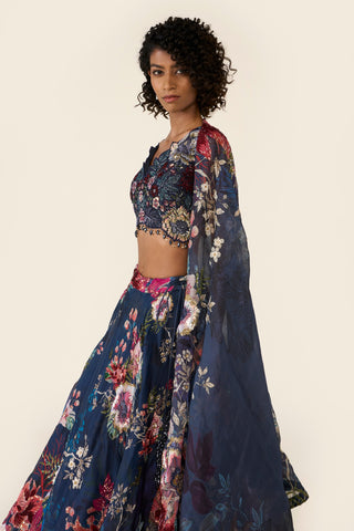 Blue Printed Lehenga Set