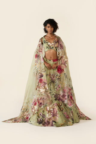 Green Printed Lehenga Set