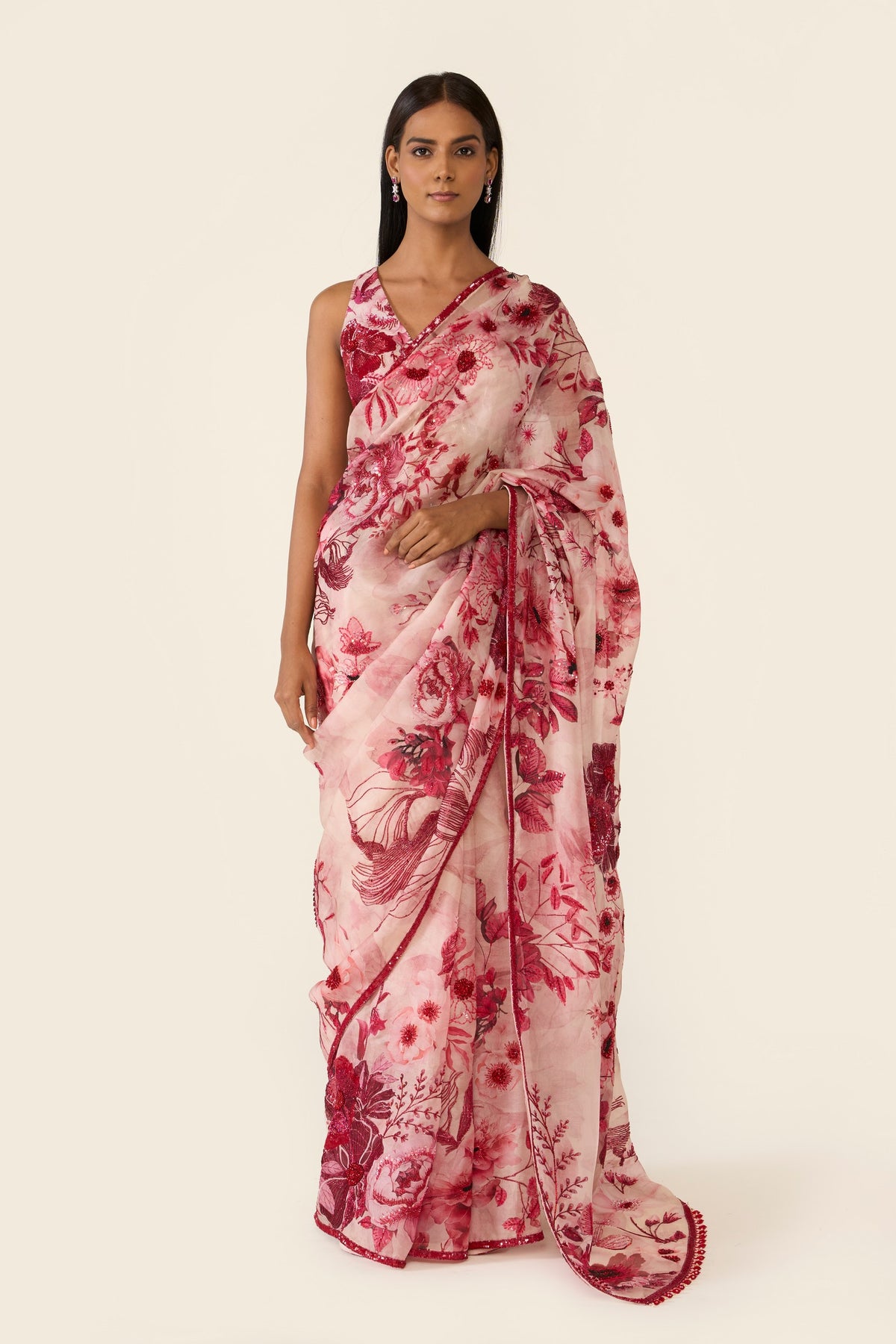 Pink Printed Classic Saree Set