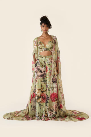 Green Printed Cape Set