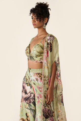 Green Printed Cape Set