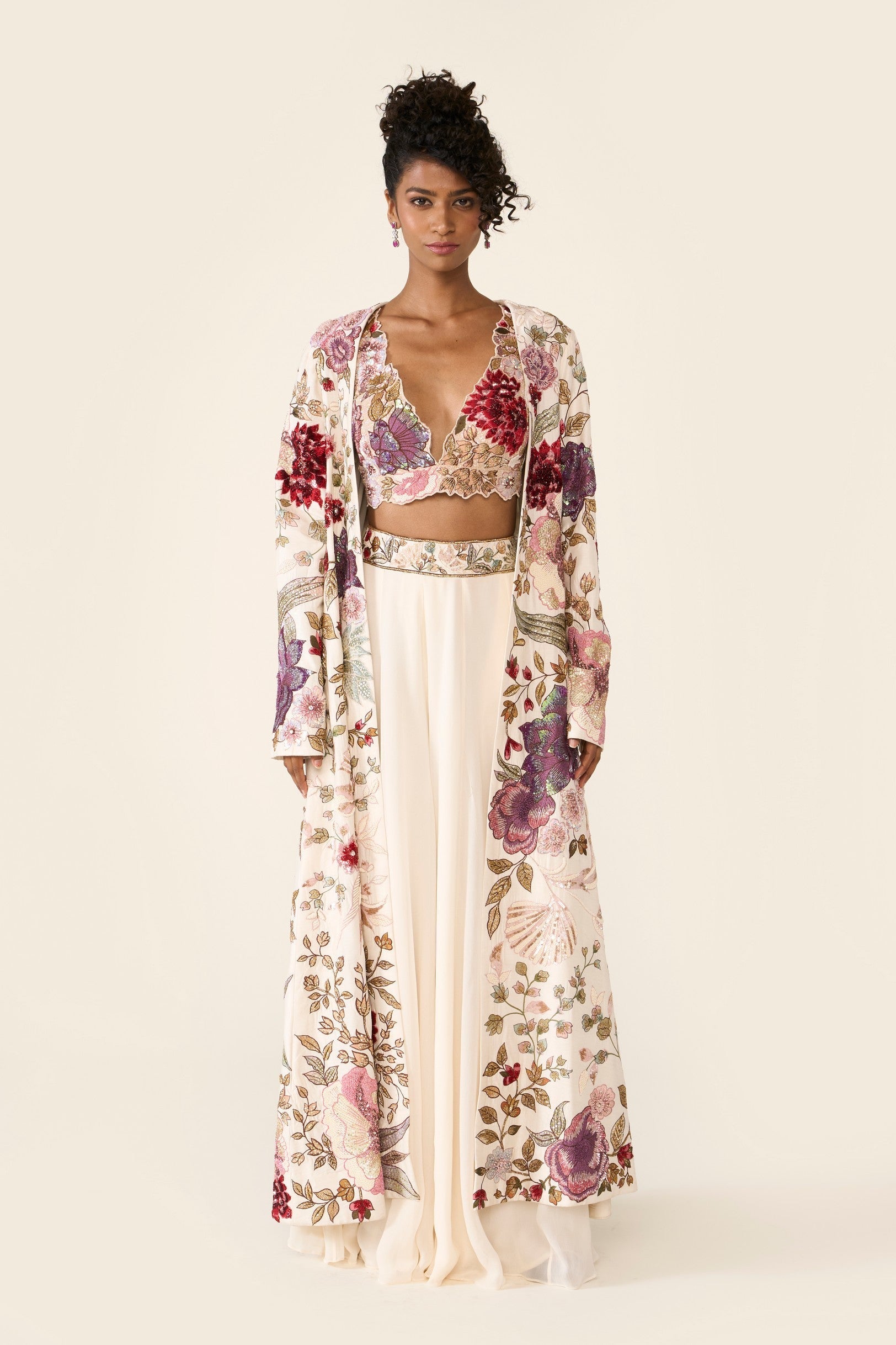 Ivory Embroidered Long Jacket Set