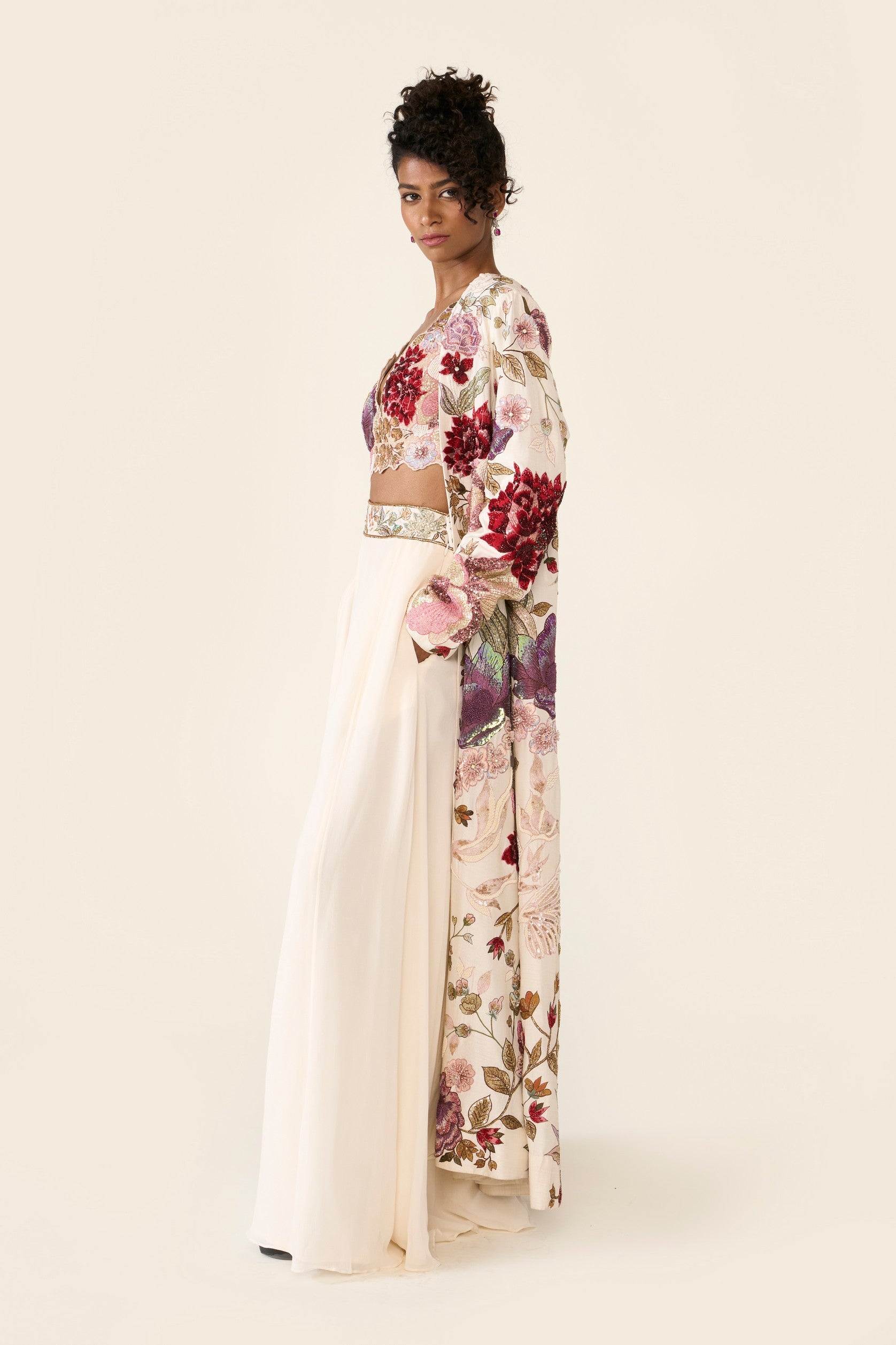 Ivory Embroidered Long Jacket Set