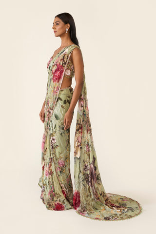 Green Printed Concept Saree Set