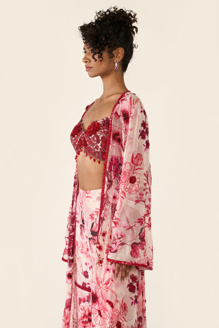 Pink Printed Cape Set