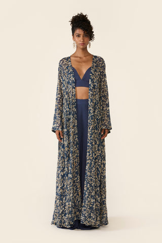 Blue Printed Cape Set