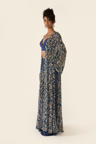 Blue Printed Cape Set