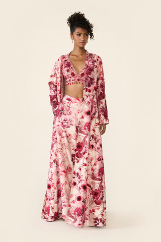 Pink Printed Long Jacket Set