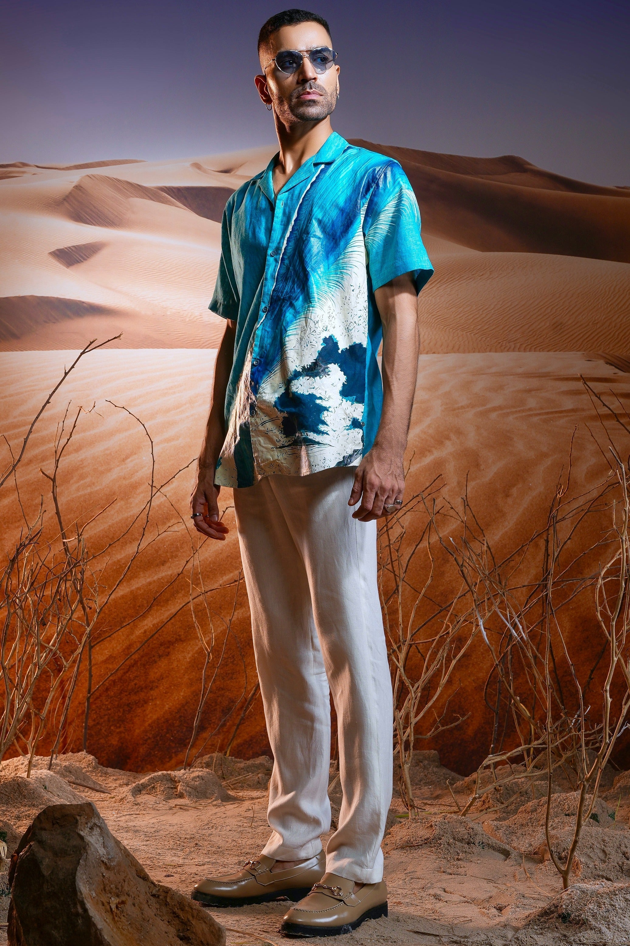 Aqua Mirage Hand-Painted Linen Shirt