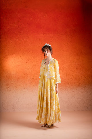 Corn Yellow Maxi Dress with Jacket