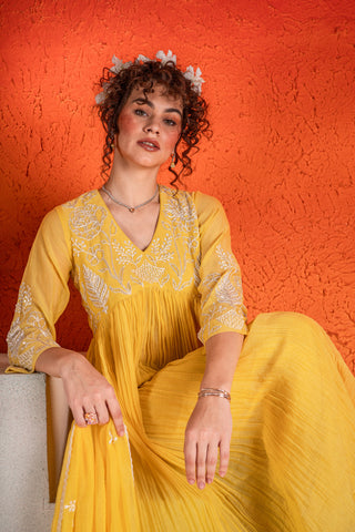 Corn Yellow Anarkali Set