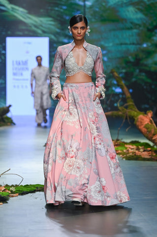 Pink Printed Lehenga Set With Bolero