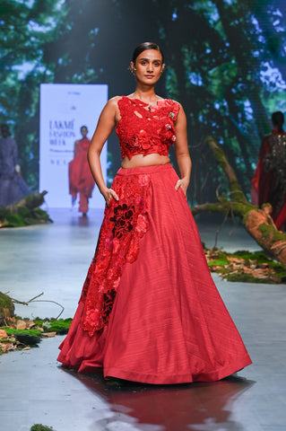 Red Embroidered Lehenga Set