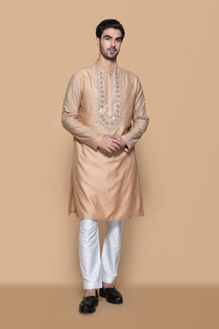 Fawn Mirror Work Kurta Set